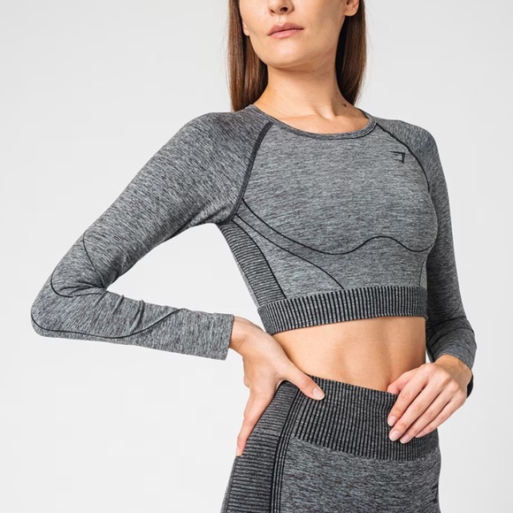 Gymshark grey long sleeve fitted exercise top - Picture 1 of 4